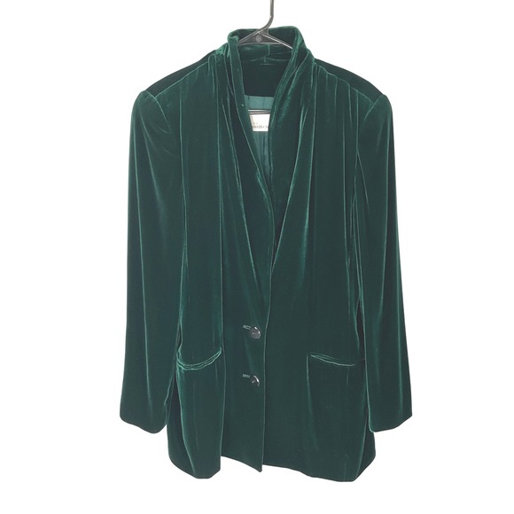 Dana Buchman Green Velvet Blazer Women's Sz 12 Silk Long Sleeve Career Holiday - Picture 1 of 9